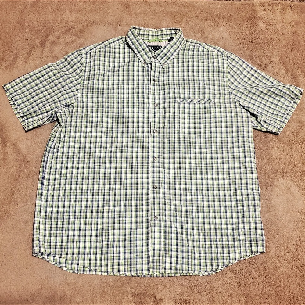 Chaps Men's Green Checkerboard Short Sleeve 2XL